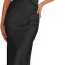 Summer Sexy Satin Backless Halter Maxi Dress for Women Elegant Sleeveless V Neck Twist Wedding Guest Dresses Cocktail (Black, XL)