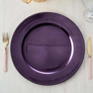13" Charger Plates -Set of 12 - Acrylic Purple Round Beaded Disposable Chargers, Ideal for Dinner Party Wedding Bulk Events Tabletop Decoration Purple