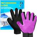 Upgrade Pet Grooming Gloves, Grooming Gloves for Dogs, Cats, Rabbits & Horses with Long and Short Hair, Efficient Pets Hair Remover Mittens - 1 Pair (Purple)
