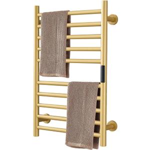 Gold Heated Towel Warmer Radiator Bathroom Accessories, Built-in Timer Temperature Control 10 Bars Electric Heated Towel Racks for Bathroom, Stainless Steel Towel Warmer Drying Rack, (Hardwired)
