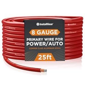 InstallGear 8 Gauge Amp Power Wire (25ft) Copper Clad Aluminum CAA - 8AWG Wire, Automotive Wire, Car Amplifier Power and Ground Cable, Car Audio Speaker Stereo, Battery Cable, Welding Cable 8ga Wire