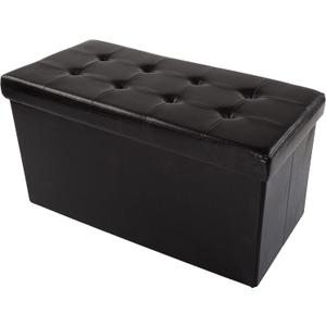 Storage Ottoman - 30-Inch Folding Faux Leather Footrest, Linen Chest, or Bench with Removable Bin for Living Room or Bedroom by Home-Complete (Black)