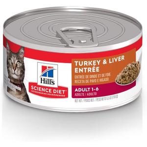 Hill's Science Diet Adult 1-6 Wet Cat Food, Turkey & Liver, 5.5 oz. Cans, 24-Pack (EXP 02/01/28)
