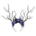 MOSTORY Handmade Black Branch Headband Gothic Woodland Antler Headpiece Fairy Forest Flower Crown for Women Girls Renaissance Halloween Elf Cosplay Party Photo Prop Blue