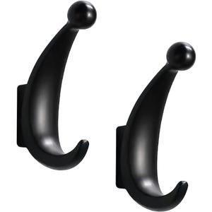 2 x 2 Pack Bathroom Towel Hooks, Screw in Metal Robe & Coat Hooks for Wall(Matte Black)