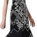BABEYOND Women's Flapper Dress 1920s V-Neck Evening Gown Sequin Beaded Maxi Dress for Wedding Black Silver, Size: S