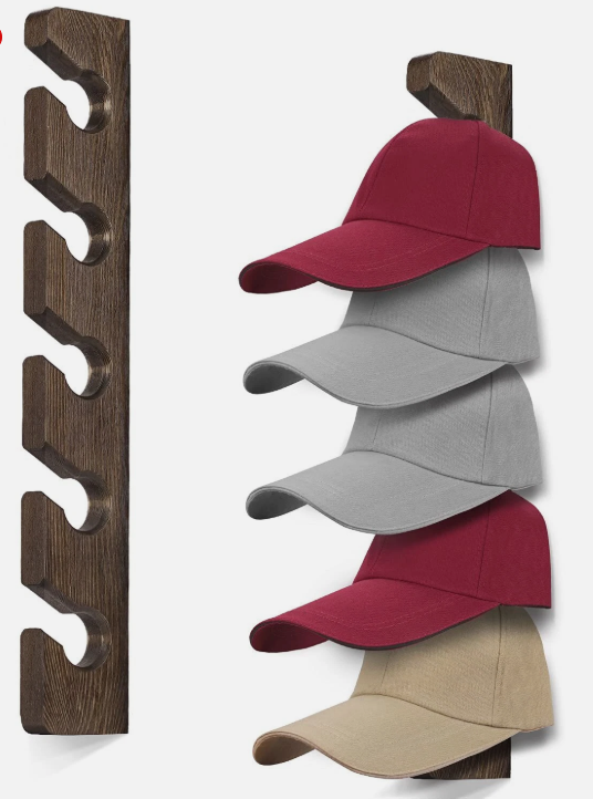 Hat Rack for Wall Baseball Cap Organizer Hanger 2 Pack Modern Wooden Hat Holdbrown wood with screws