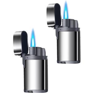Urgrette 2 Pack Torch Lighter Refillable Butane Lighters Single Jet Flame Mini Pocket Lighter Gas Adjustable Flame for Camping BBQ Grill Candle Party (Without Fuel)