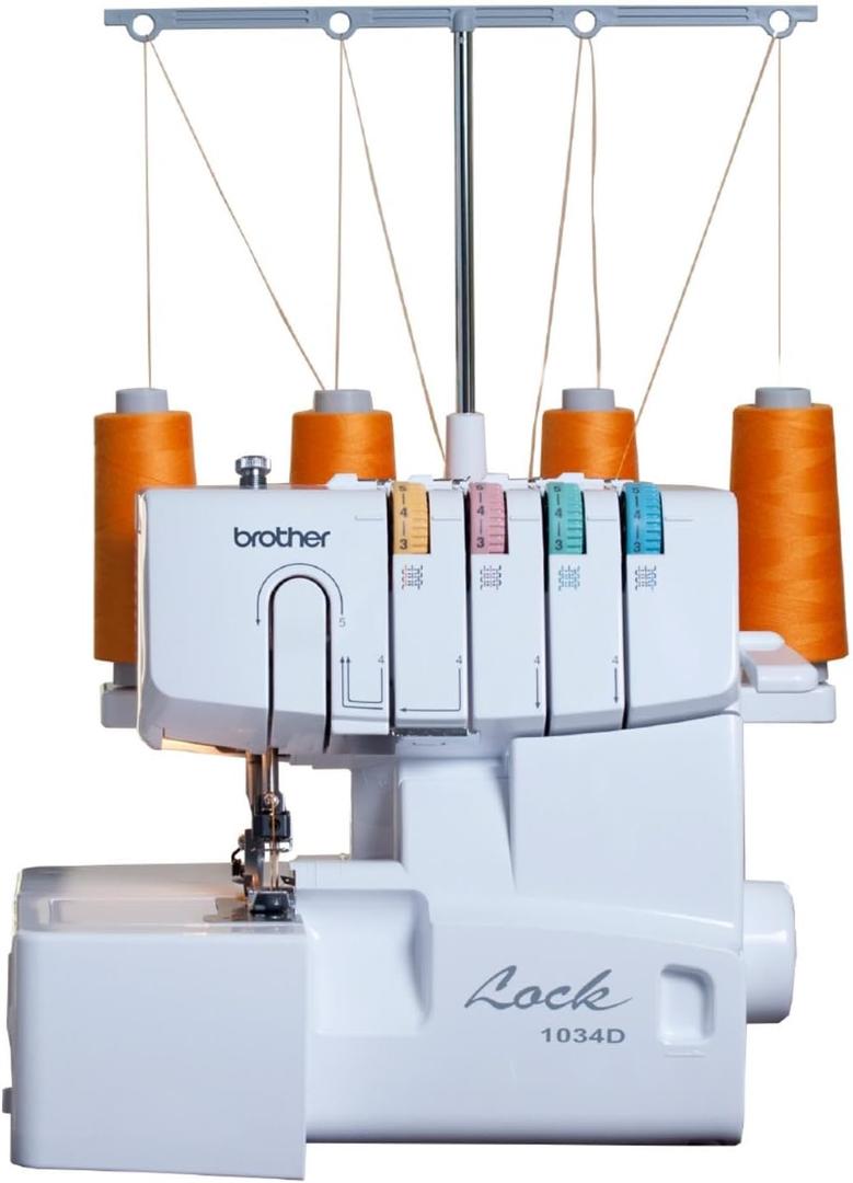 Brother Serger, 1034D, Heavy-Duty Metal Frame Overlock Machine, 1,300 Stitches Per Minute, Removable Trim Trap, 3 Included Accessory Feet, White
