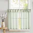 jinchan Tie Top Linen Kitchen Curtains 36 Inches Striped Tier Curtains Farmhouse Modern Cafe Style Small Window Treatments Airy Light Filtering Rod Pocket for Living Room Bathroom 2 Panels Sage Green