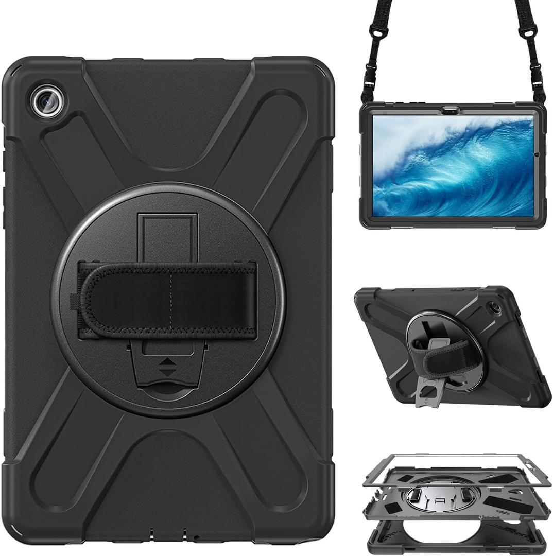Case for Samsung Galaxy Tab A9 Plus/A9+ 11'' 2023 (SM-X210/X216/X218),Portable Heavy Duty Dropproof Protective Cover Case with 360 Rotating Stand,Handle & Shoulder Strap,Stylus Pen (New Black)