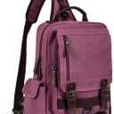 Leaper Retro Crossbody Bag Sling Bag Canvas Messenger Bag for Men Women Shoulder Bag Crossbody Handbags Satchel Travel Bag (Large, Purplish Red)