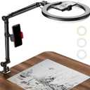 Ring Light with Stand and Phone Holder, USB 10" Ring Light for Desk, Overhead Camera Mount with Ringlight, Desk Lamp with Clamp for Photography/Makeup/Live StreamVideo/YouTube