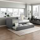 Lexicon Upholstered Daybed with Trundle, Textured Fabric Twin Day Bed Frame with Backrest and Wood Slat Support, Twin Trundle Daybed Sofa Bed for Bedroom Guest Room, No Box Spring Needed, Dark Grey