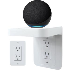 Outlet Shelf Holder Fit for Decorator Receptacle, Bathroom Decor Built-in Cable Management,Space Saving Homepod Mini,Google Home/Echo/Smart Speakers/Electric Toothbrush/Cell Phone (Decora)