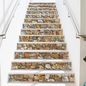 PLIGREAT 15 Strips Stone Pattern Stair Decals, Peel and Stick Bird Stair Riser Stickers for Steps 7.1"x39" Self-Adhesive Vinyl Stone Staircase Murals Decor for Home Hotel