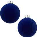Velvet Christmas Balls Large Hanging Shatterproof Flocked Christmas Tree Ornaments for Xmas Tree Hanging, Holiday Wedding Party Decorations, Gifts and Home Decorations (Blue, 6" (2pcs))