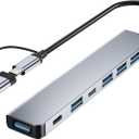 Upgrade USB C/USB Hub, BERLAT Aluminum 7 in 1 USB C & USB Hub with USB 3.0, USB 2.0 Ports for PC/Laptops/MacBook Pro/Air/iMac/iPad and More Devices