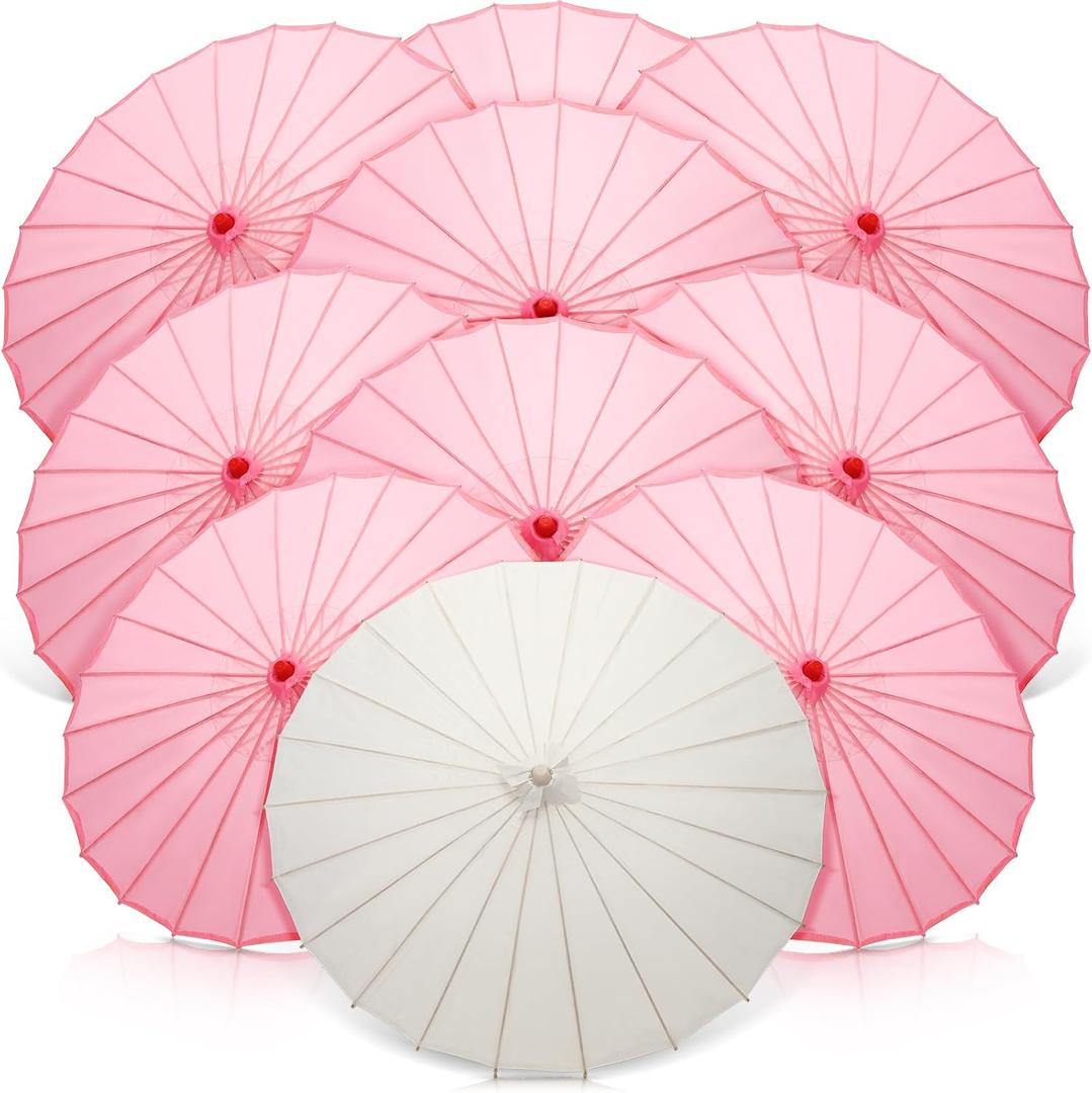 10 Pieces 33 Inches Wedding Paper Umbrellas Bride Bridesmaid Wedding Parasol Decorative Chinese Japanese Silk Umbrella DIY Oiled Paper Painting Umbrellas Crafts for Wedding Bridal Party Decor