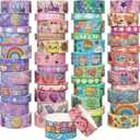 WAPETASHI 50 Rolls Washi Tape Set, Silver Cute Washi Tape for Scrapbooking, Bullet Journal, Planner, Gift, Rainbow Masking Decorative Tape for Kids