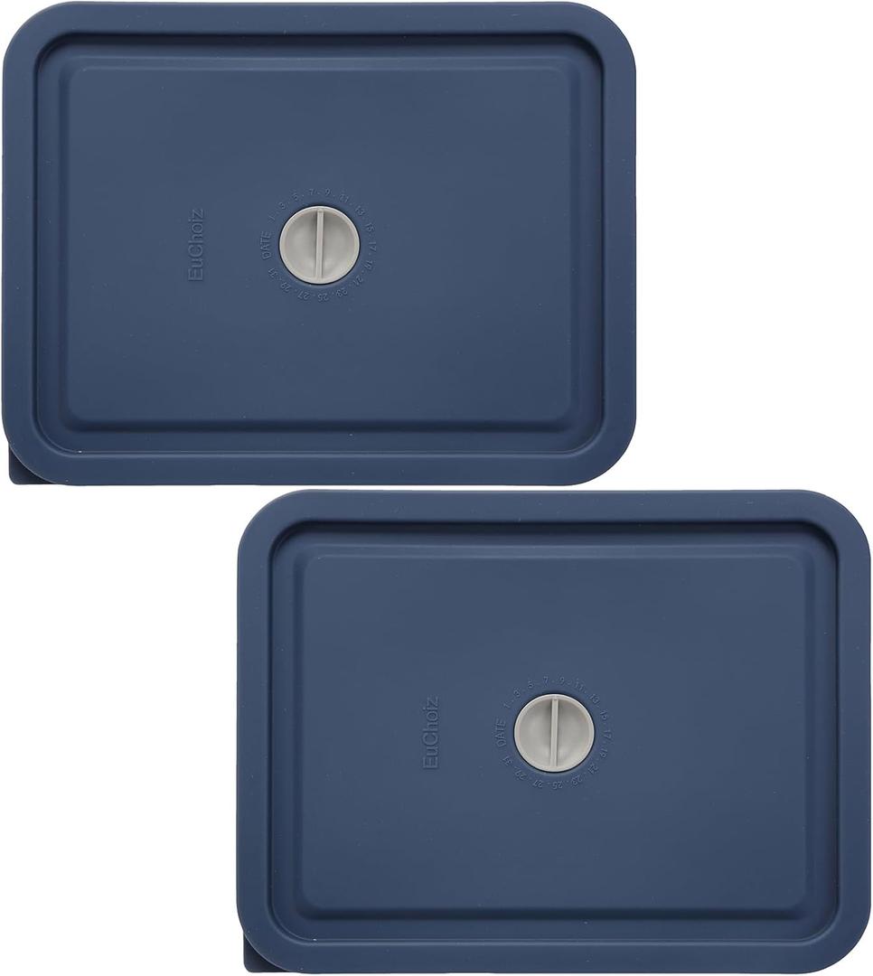 Replacement Lids for Pyrex 7211-PC 6 Cup Rectangle, Silicone Storage Cover Lid for Glass Bowl 2 Pack with Date Mark Dark blue