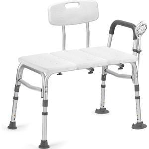 500lb Heavy Duty Shower Bench, Tool-Free Tub Transfer Bench with Arms & Back, Height Adjustable Handicap Shower Seat, Non-Slip Bath Safety Chair for Elderly & Surgery Recovery (Large, Off White/Gray)