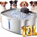 Water Fountain for Dogs Home Outdoor Multi-Pet Stainless Steel 10L/2.64gal Wireless Large Dogs Motion Sensor Dispenser Filtered Cordless Bowl Waterer -Wireless Stainless Steel&1Filters
