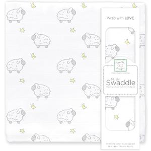 SwaddleDesigns Cotton Muslin Swaddle Blanket, Receiving Blanket for Boys & Girls, Best Shower Gift, 46x46 inches, Little Lambs, Sterling