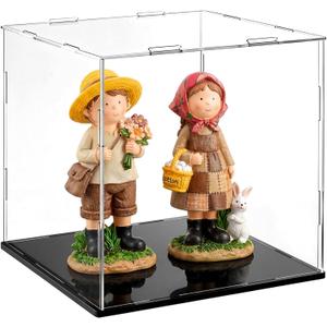 Frcctre 2 Pack Clear Acrylic Display Case with Black Base, 8 x 8 x 8 Inch Square Acrylic Display Box Self-Assembly Cube Dustproof Protection Showcase for Action Figures Toys Collectibles