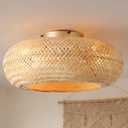 20in Boho Ceiling Fans with Lights,Rattan Caged Low Profile Ceiling Fan with Light,6 Speeds Timer Reversible DC Motor for Living Room Bedroom Dining Room
