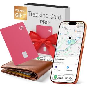 SPOTMINDERS Valentines Day Gifts for Her Apple MFi Certified Credit Card Wallet Tracker PRO Pink (iOS Only) 0.07in Works with Apple Find My Rechargeable Tracking Card for Women IP68 Slim Item Finder