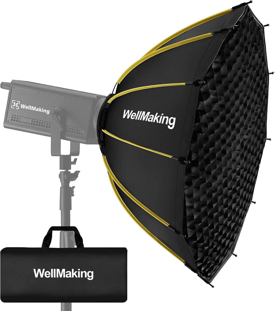 WELLMAKING 33.4inch/85cm Parabolic 16K Softbox Quick Set up and Folding, with Diffusers/Honeycomb Grid/Bag,Compatible with Bowens Mount Light for Portrait or Product Photography Studio Flash Monolight