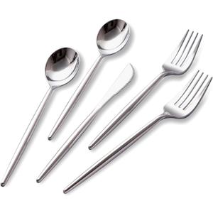 SUT 150Pcs Silver Plastic Silverware, Silver Disposable Cutlery, Heavy Duty Disposable Silverware, Plastic Utensils Include 50 Plastic Forks, 50 Plastic Spoons, 50 Plastic Knives
