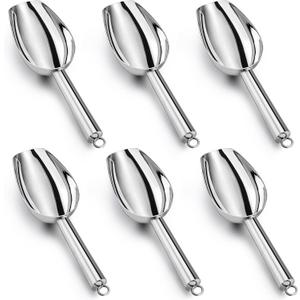 LIANYU Ice Scoop for Freezer, 3 Ounce Stainless Steel Ice Scooper, Small Food Scoops for Candy Flour Sugar, Utility Scooper for Ice Bucket, Healthy & Sturdy, 6 Piece (Silver)