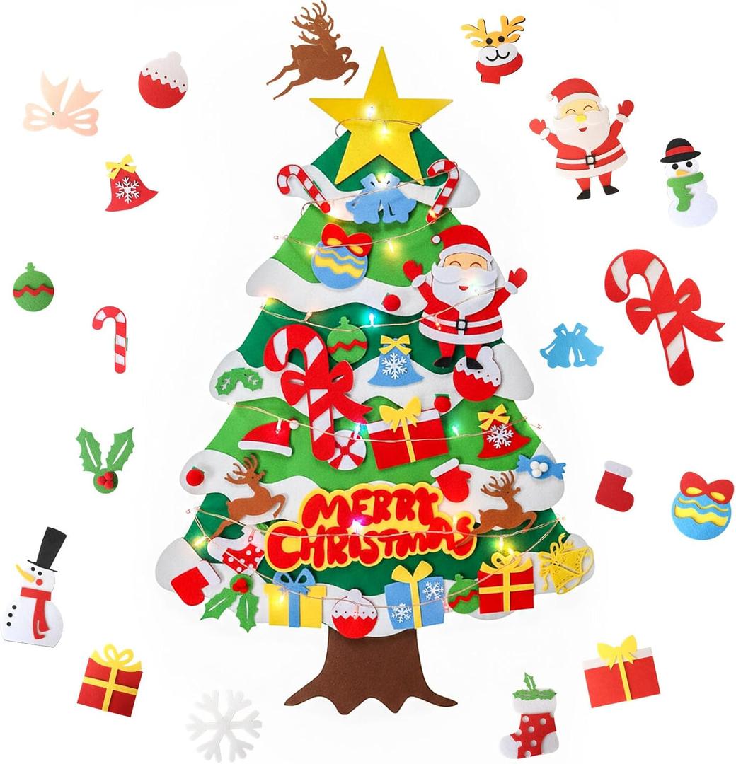 Felt Christmas Tree for Toddlers, 3.5ft DIY Wall-Mounted Xmas Tree with 50 Ornaments, Fun Christmas Decoration for Kids, Wall Hanging Holiday Tree for Toddlers