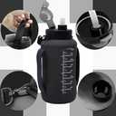 64oz Foldable Silicone Water Bottle with Straw, BPA-Free Motivational Time Marker, Leakproof Collapsible Water Jug with Handle for Gym, Sports, Camping & Outdoor Activities (Black)