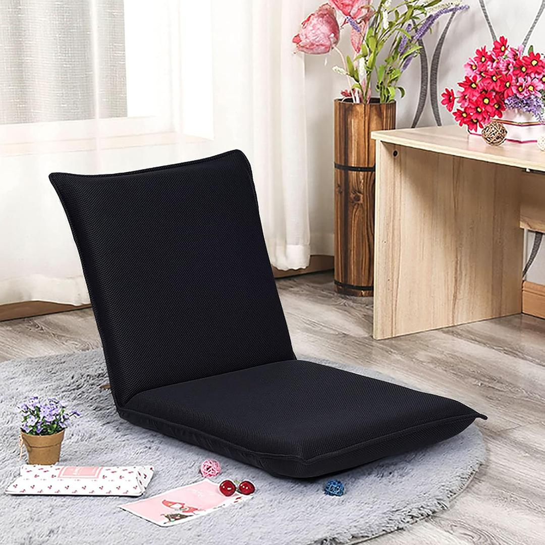 BestComfort Folding Floor Chair 6-Position Adjustable Meditation Chair Video Gaming Chair with Back Support for Reading TV Watching, Portable Floor Seat Lounge Sofa Chair for Kids Teens Adult, Black