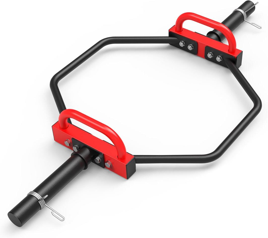 Hex Trap Bar 2-Inch Olympic Weightlifting Barbell, 48.6" Deadlift Bar for Squats, Shrugs, Push-Ups, 400Lbs Weight Capacit Suitable Home Gym Equipment Workouts for Beginners ,Women, Men-Multiple Colors (Black-Red)