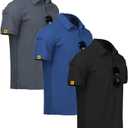 ZITY 3 Pack Mens Polo Shirt Short Sleeve Sports Performance Business Casual Golf Shirts for Men Collared Tactical T-Shirts (XX-Large, Black Blue Grey)