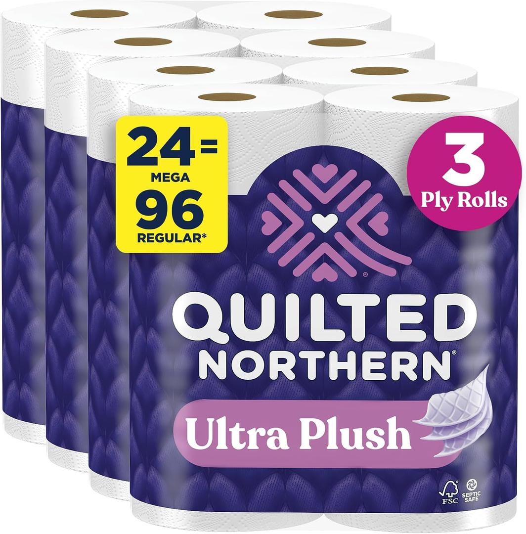 Quilted Northern Toilet Paper, Ultra Plush, 24 Mega Rolls, Bath Tissue
Quilted Northern Ultra Plush toilet paper; 24 Mega Rolls; 3-ply toilet tissue