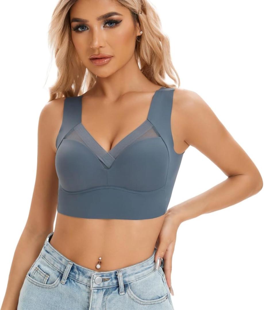 Women Seamless Bra Plus Size Back Fat Smoothing Seamless Bralette Sleeping Wireless Bra for Sport Everyday (XX-Large, Dark Blue)