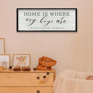 ZZJJHYWGQ Home is Where My Boys are Sign 32"12" for Children's Room Bedroom Above Bed Wall Decor New Mom Gifts Mother's Day Decor Art (Black)