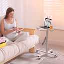 ONKRON Mobile Laptop Cart on Wheels, Load up to 17.6 lbs, Standing Rolling Desk Adjustable Height, Portable Workstation for Laptop/Small Computer Cart for Couch, Home, Office White