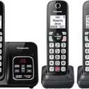 Panasonic Cordless Phone with Answering Machine, Advanced Call Block, Bilingual Caller ID and High-Contrast Display, Expandable System with 3 Handset Cordless Telephones - KX-TGD833M (Metallic Black)