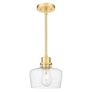 Emak 8 Inch Gold Pendant Light Fixtures, Modern Pendant Lights Kitchen Island with Seeded Glass Shade, 1 Light Hanging Light for Kitchen Island, Dining Room, Bathroom, Bedroom, PL122-GD