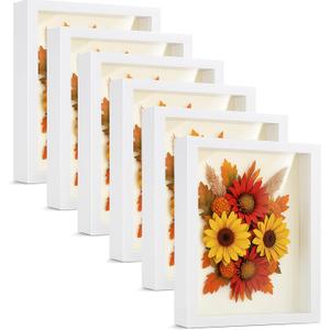 Tuanse 6 Pieces Shadow Box Picture Frame Square Shadow Boxes Display Cases for Sports Memorabilia Wedding Memories Crafts Pins Awards Medals Tickets and Photos(White, 5 x 7 Inch)