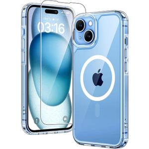 TAURI for iPhone 15 Case, [3 in 1] 1X Clear Case [Compatible with MagSafe] with 2X Screen Protector, [15 FT Military Grade Drop Protection] Shockproof Slim Phone Case for iPhone 15