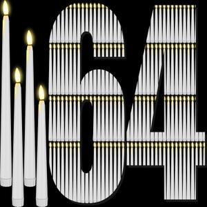 Rossesay 64 Pcs Wedding Flameless LED Taper Candles Battery Operated Candles 4 Sizes of 8.5'', 9.65'', 10.83'', 12.8'' Candlesticks Flickering for Halloween Christmas Church Wedding(White)