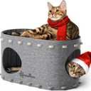 DownyPaws Cat House for Indoor Cats, Cat Bed Cave for Multiple & Large Cats Up to 22 Lbs, Scratch Resistant, Foldable Peekaboo Kitten Caves Tunnel Enclosed Bed, PeekaPurr, Light Gray (Single)