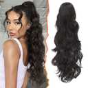 BARSDAR Dark Brown Ponytail Extension - 20 Inch Claw Clip in Ponytail Hair Extensions for Women, Long Wavy Ponytails Synthetic Claw Clip in Pony Tails Hairpieces Daily - Dark Brown